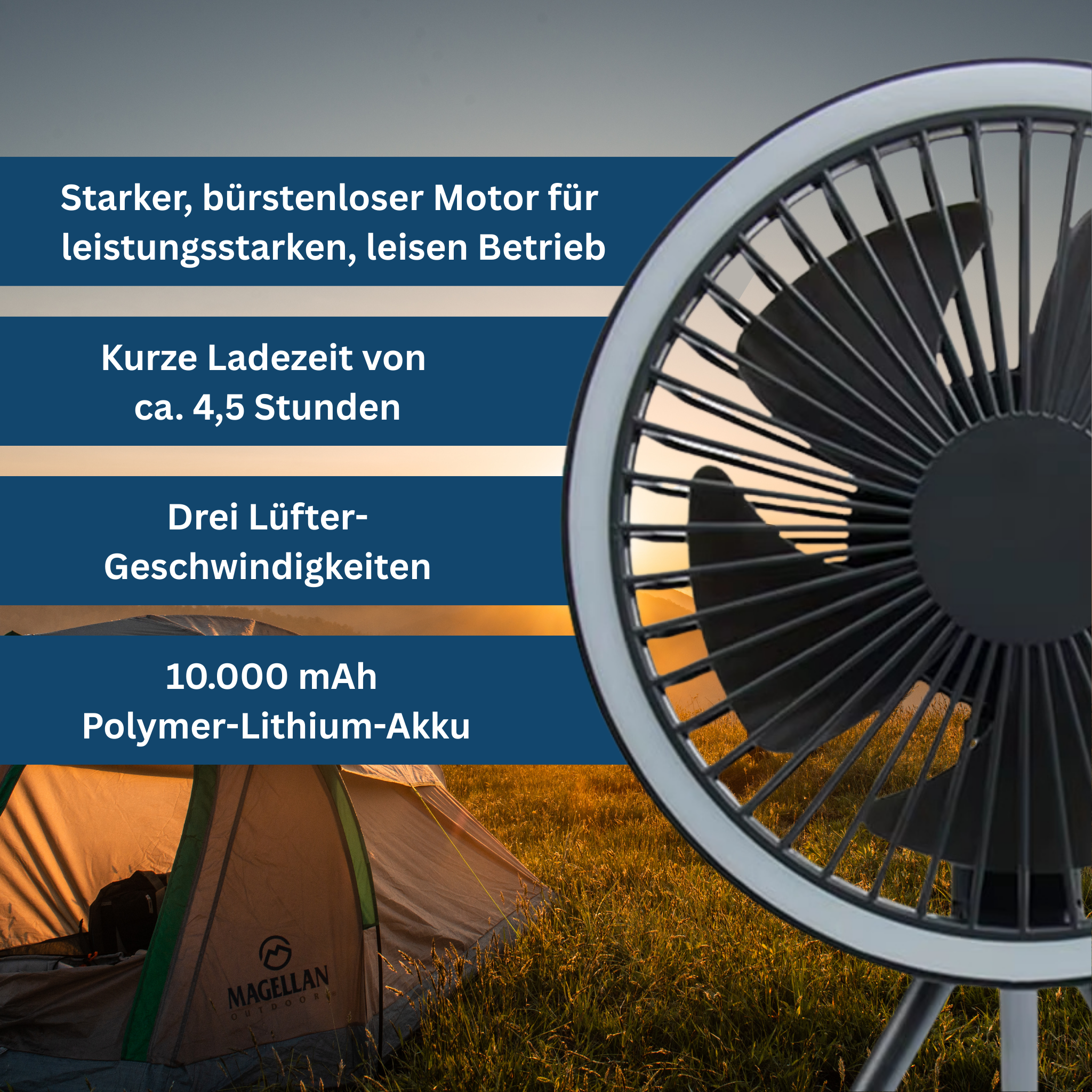 AirBreeze Camping-Ventilator mit LED-Licht