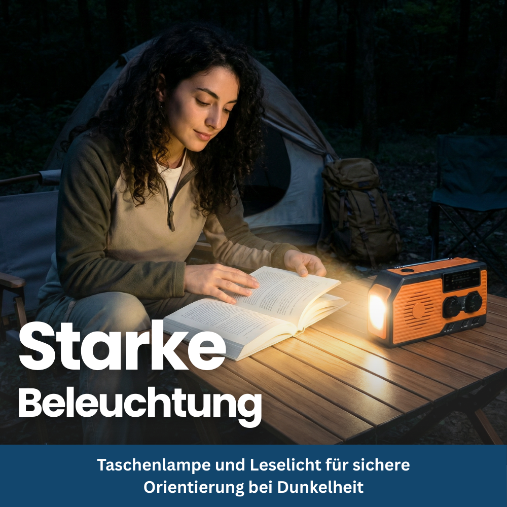 4-in-1 Notfallradio mit Solar, Kurbel & Powerbank – für Blackout & Outdoor