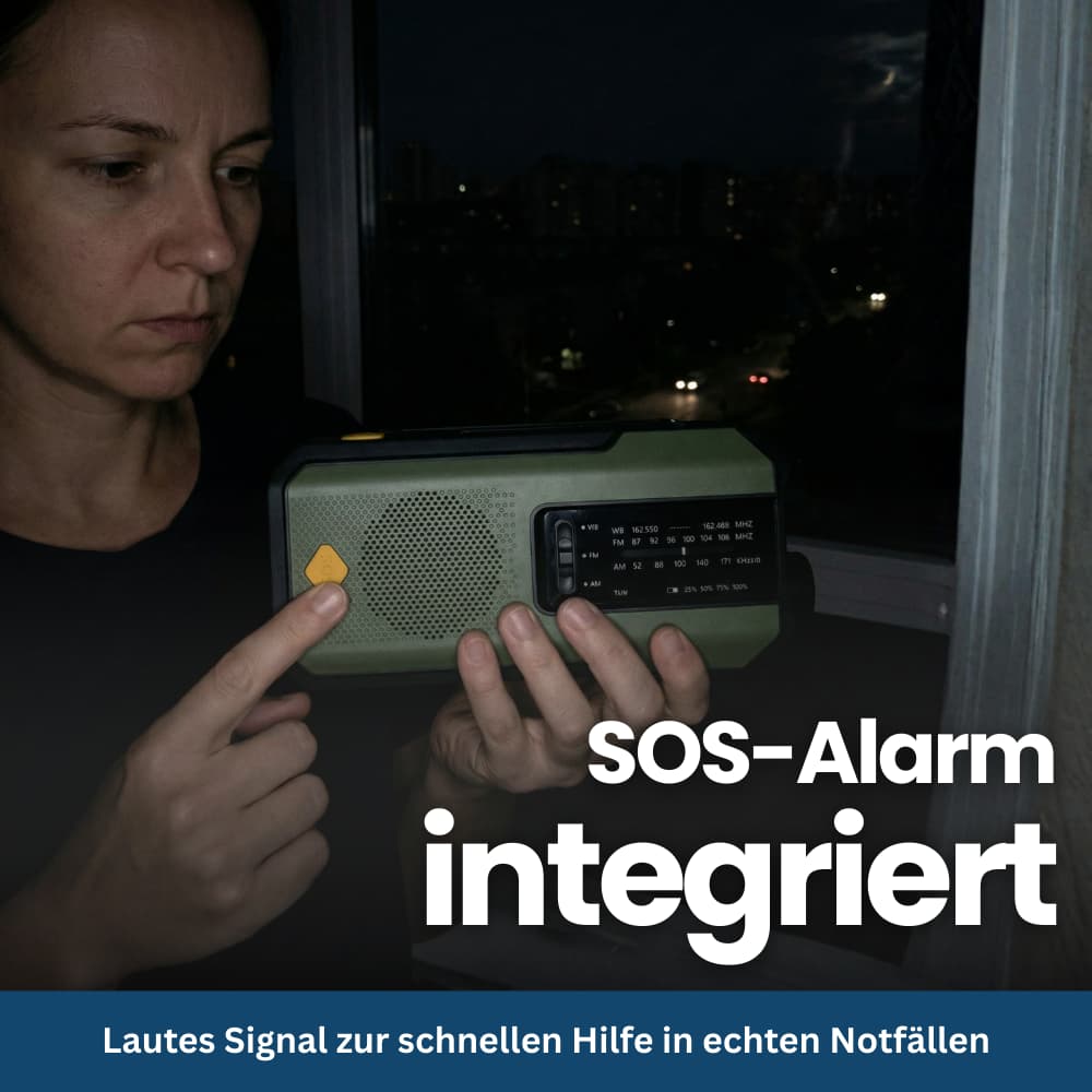 Kompakt-Notfallradio mit Solar, Kurbel & SOS-Funktion