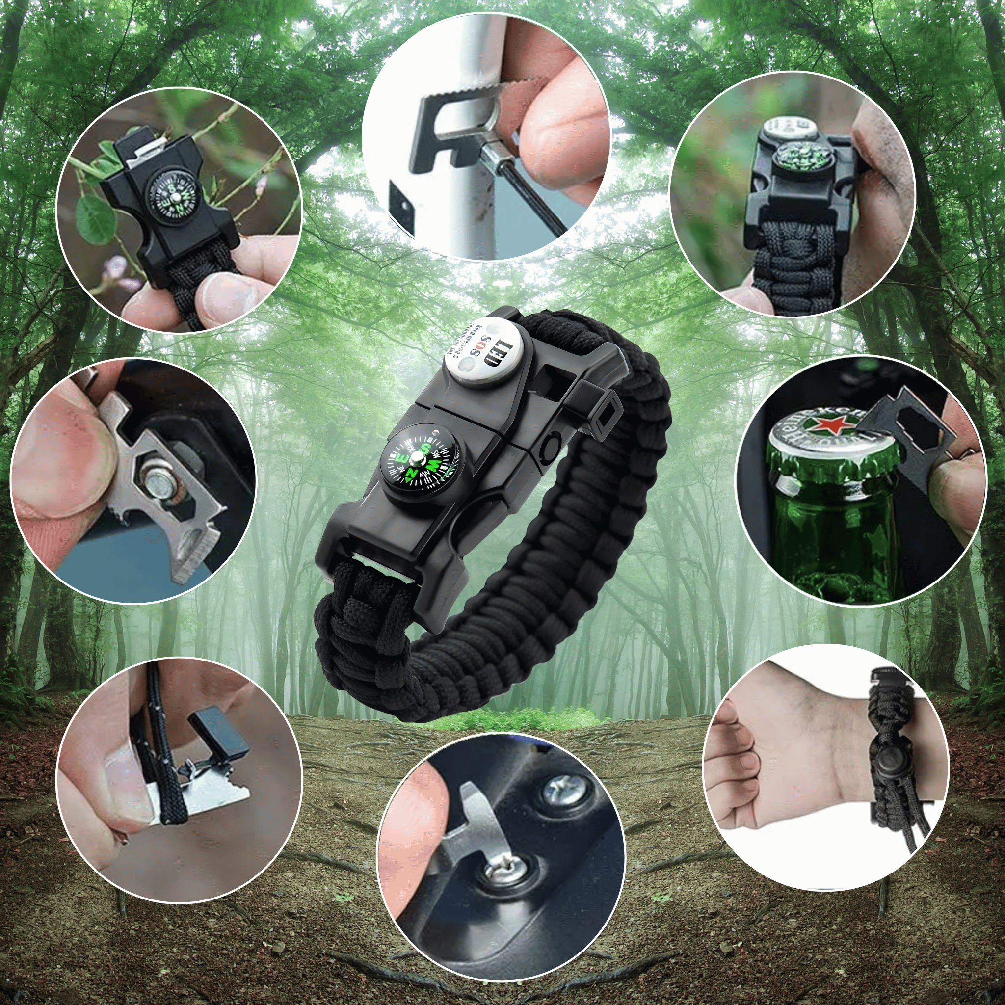 Survival Paracord Armband – Mit LED & Kompass