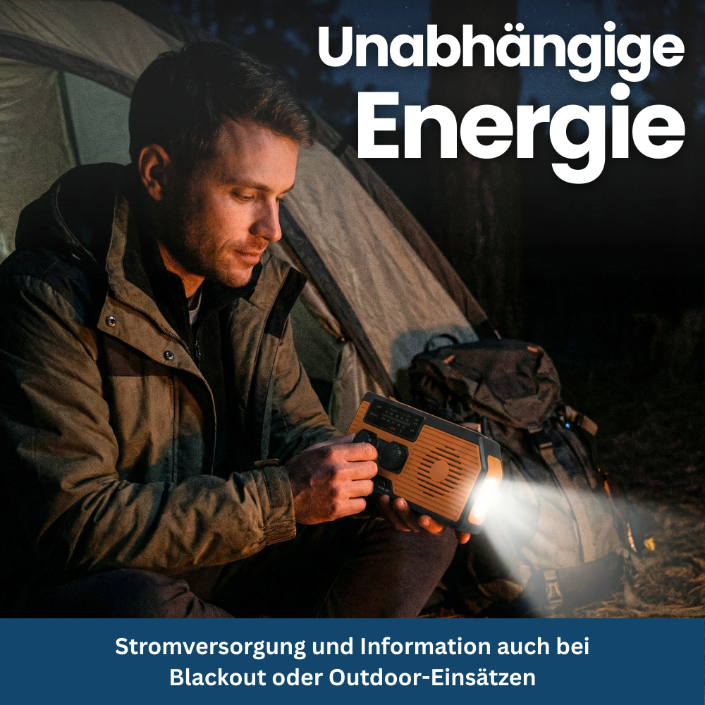 4-in-1 Notfallradio mit Solar, Kurbel & Powerbank – für Blackout & Outdoor