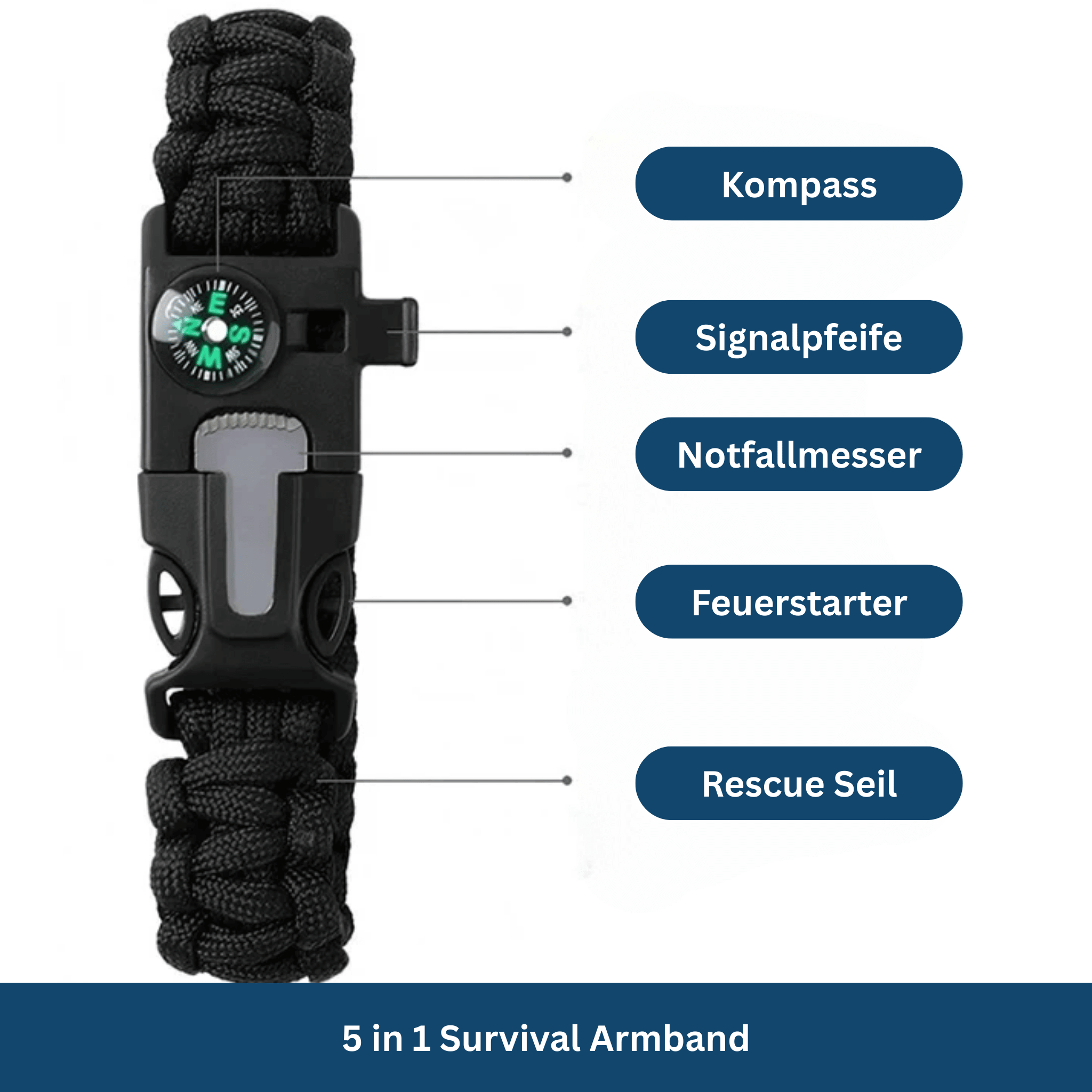 Rescue Paracord Armband – Zuverlässig bei Abenteuern & Notfällen