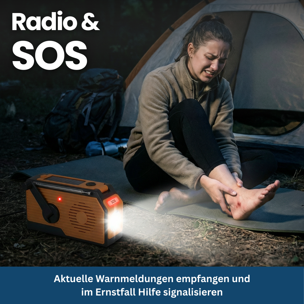 4-in-1 Notfallradio mit Solar, Kurbel & Powerbank – für Blackout & Outdoor