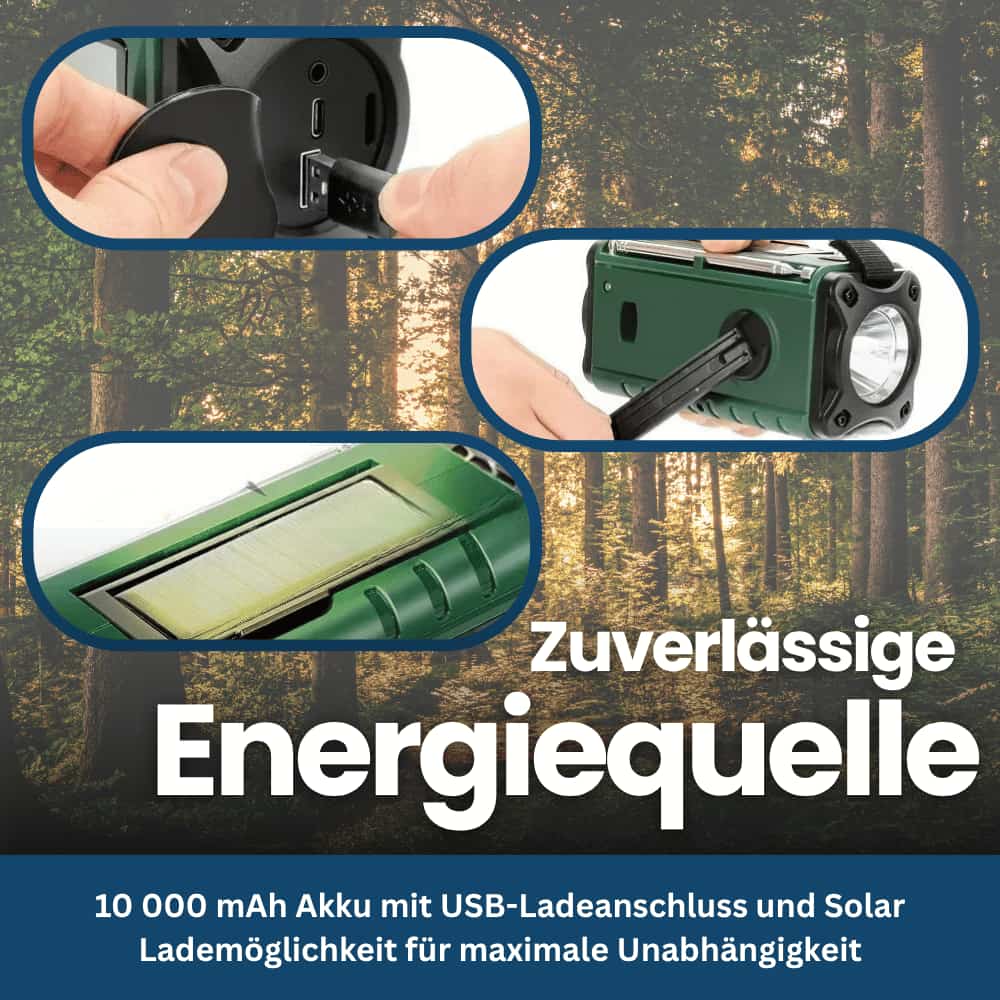 TrailGuard 10K – Solar-Radio & Taschenlampe mit Handkurbel