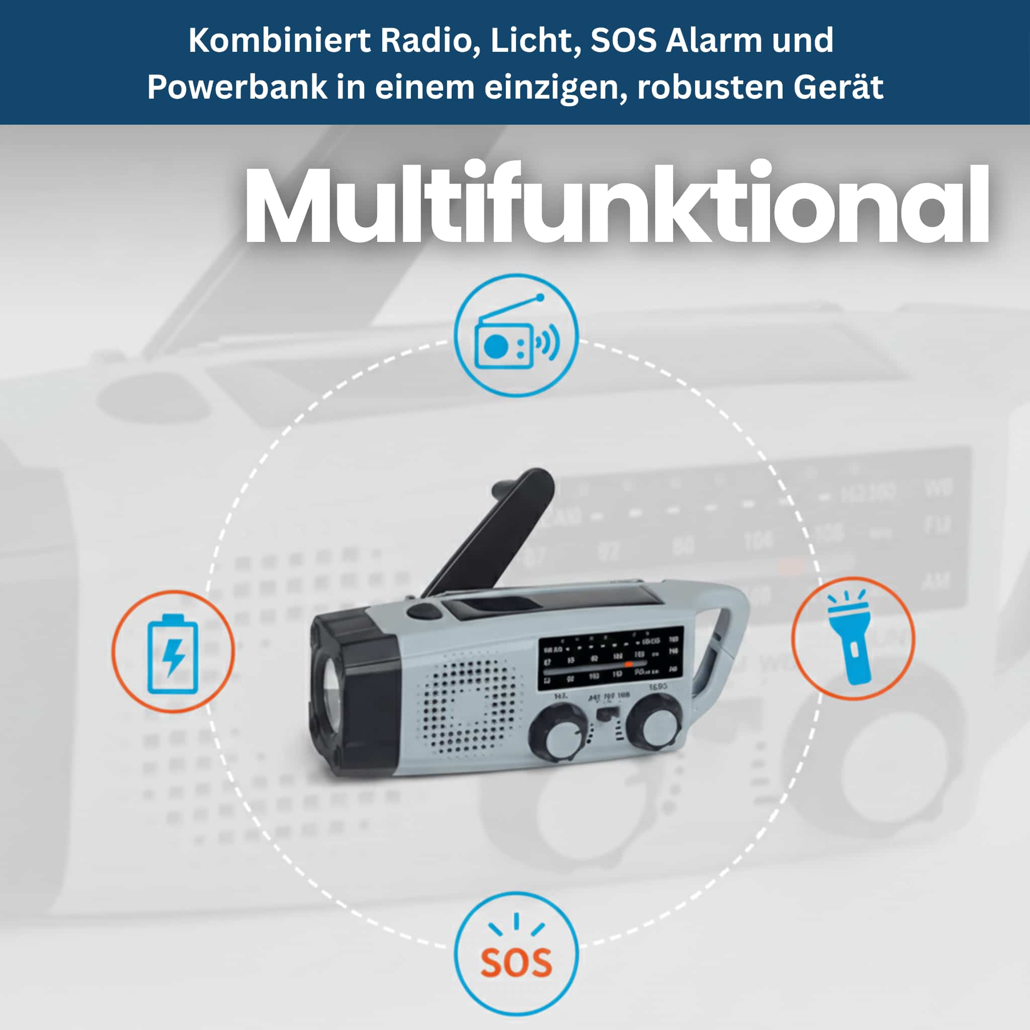 StormGuard 2000 – Solar-Notfallradio mit Kurbel, Licht & SOS