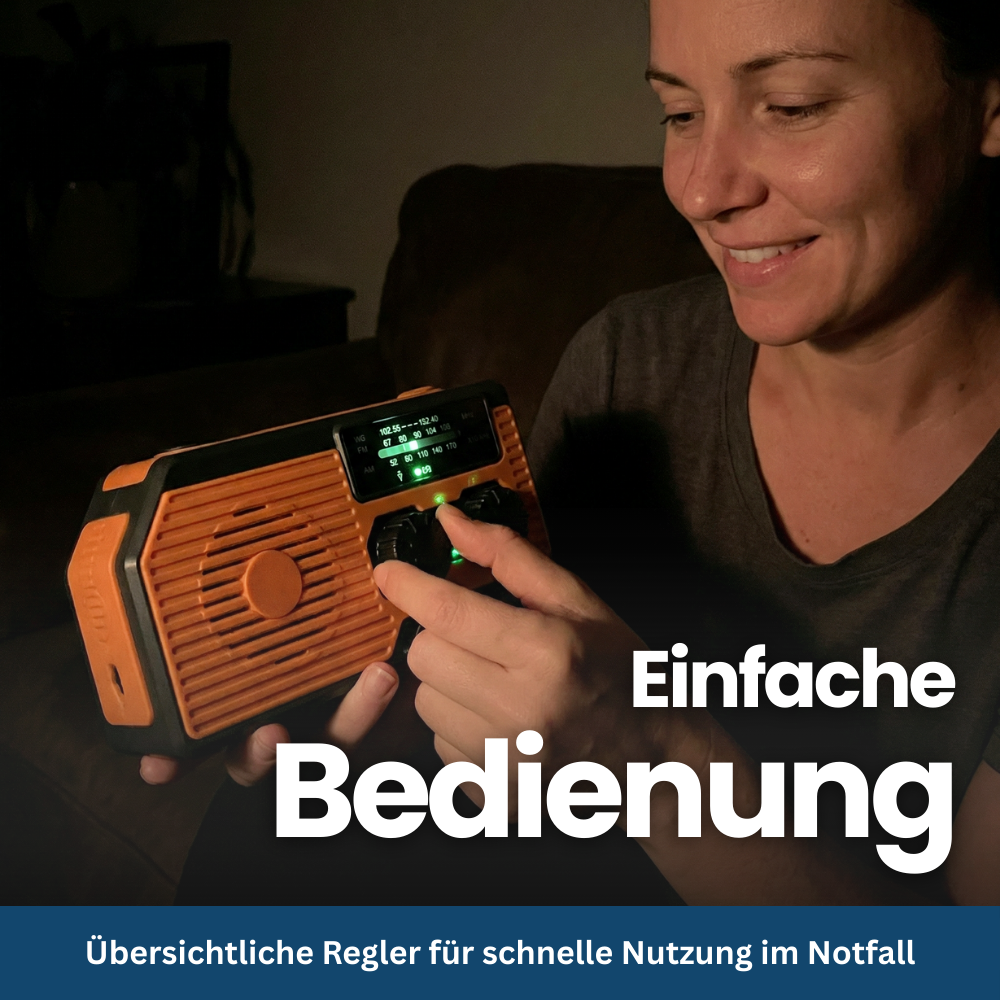 4-in-1 Notfallradio mit Solar, Kurbel & Powerbank – für Blackout & Outdoor
