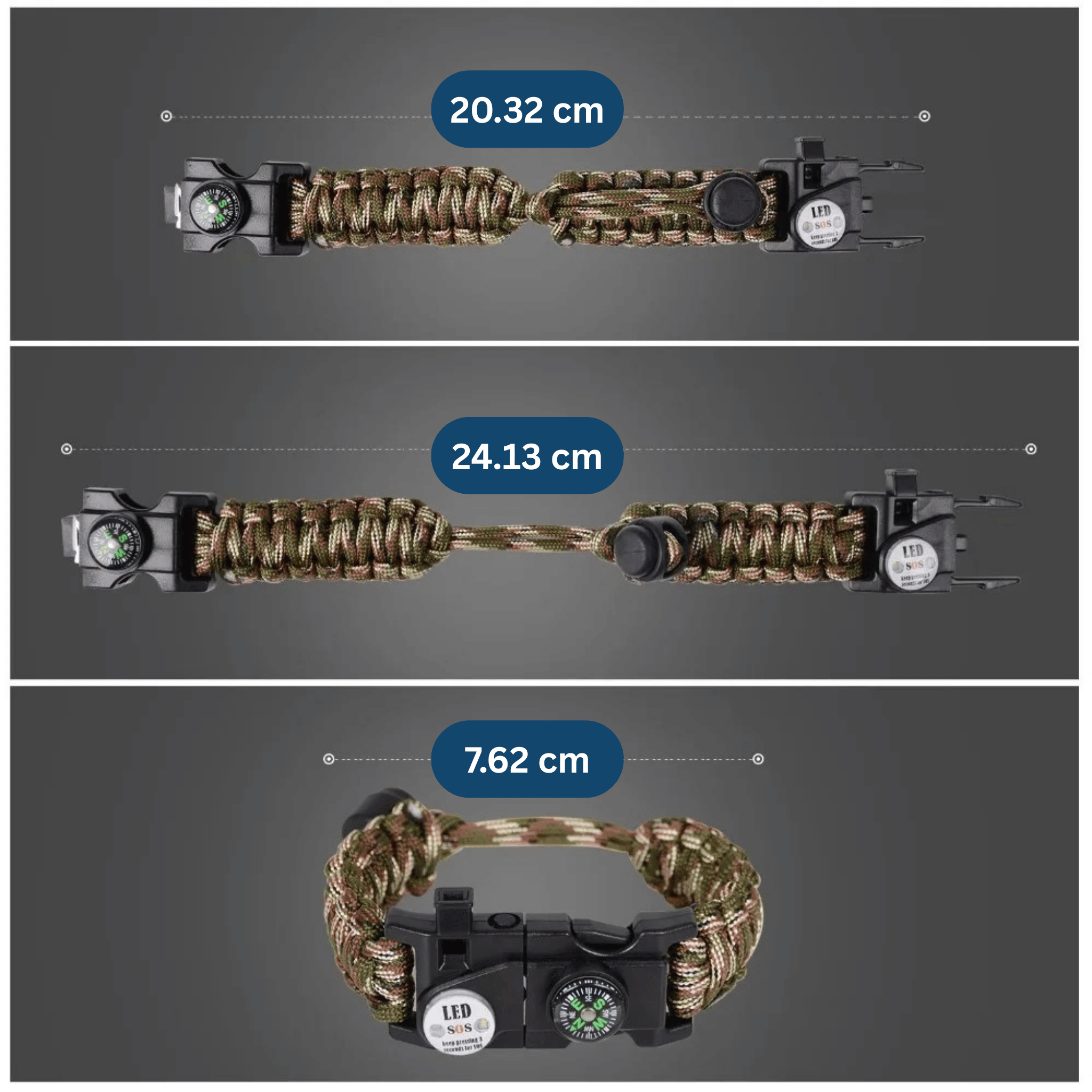 Survival Paracord Armband – Mit LED & Kompass