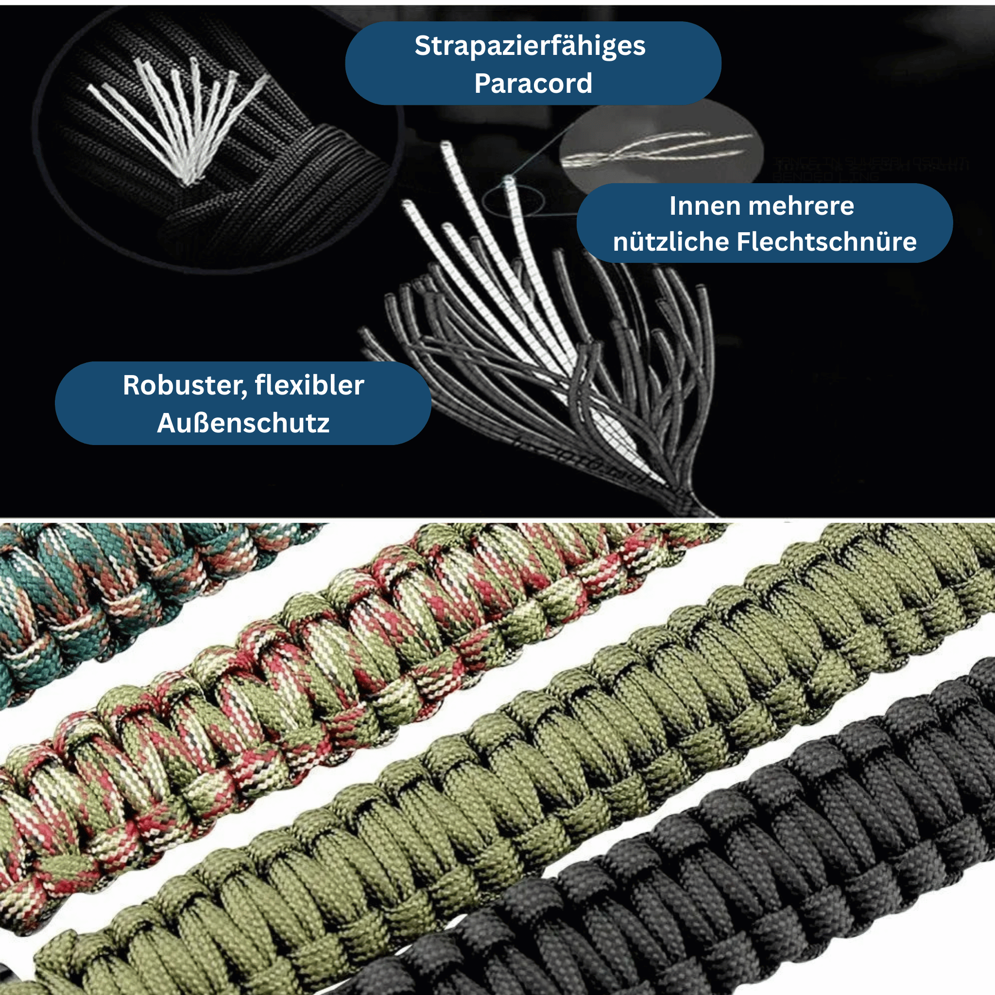 Survival Paracord Armband – Mit LED & Kompass