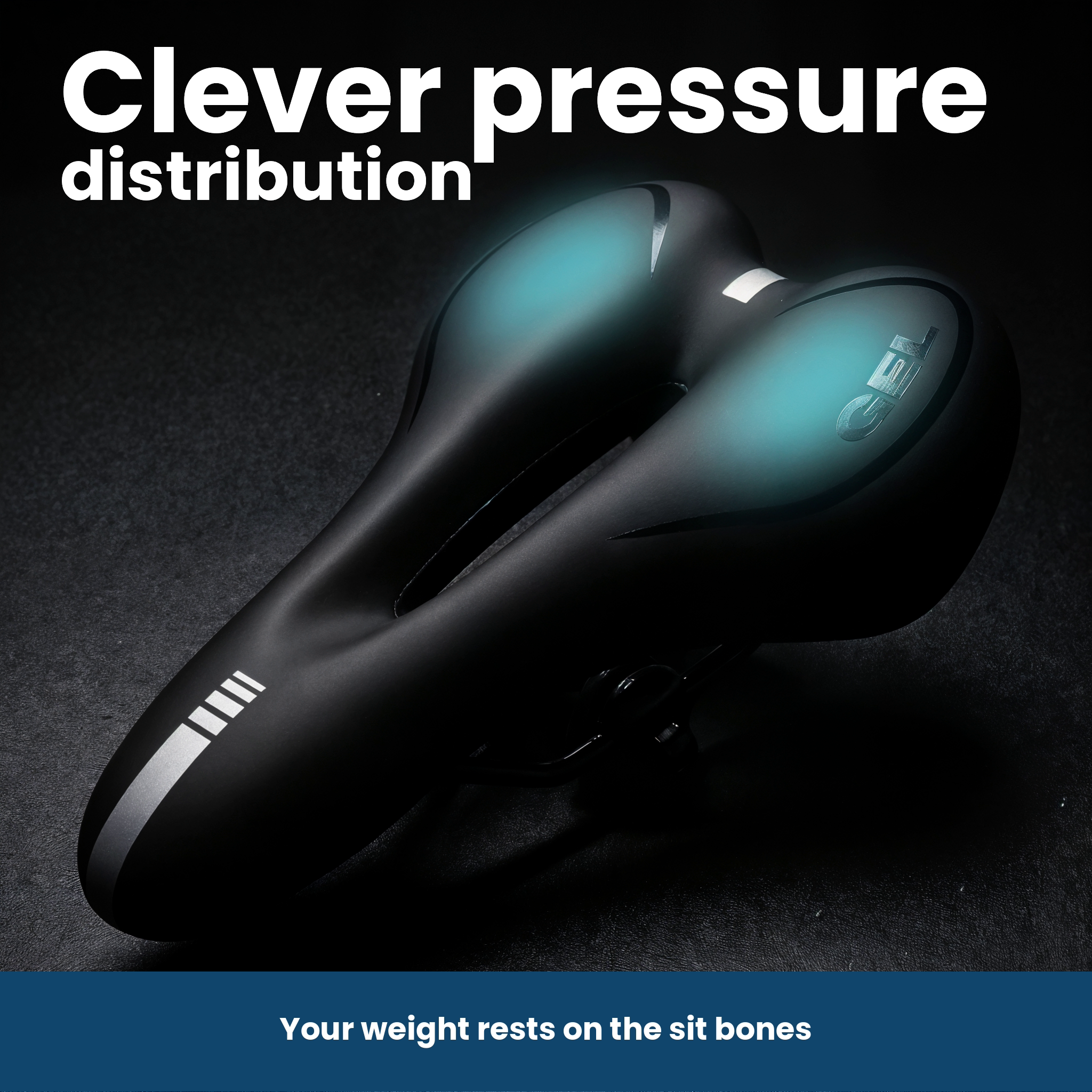 Exact Speed Gel Men saddle with two support zones distributing weight onto the sit bones