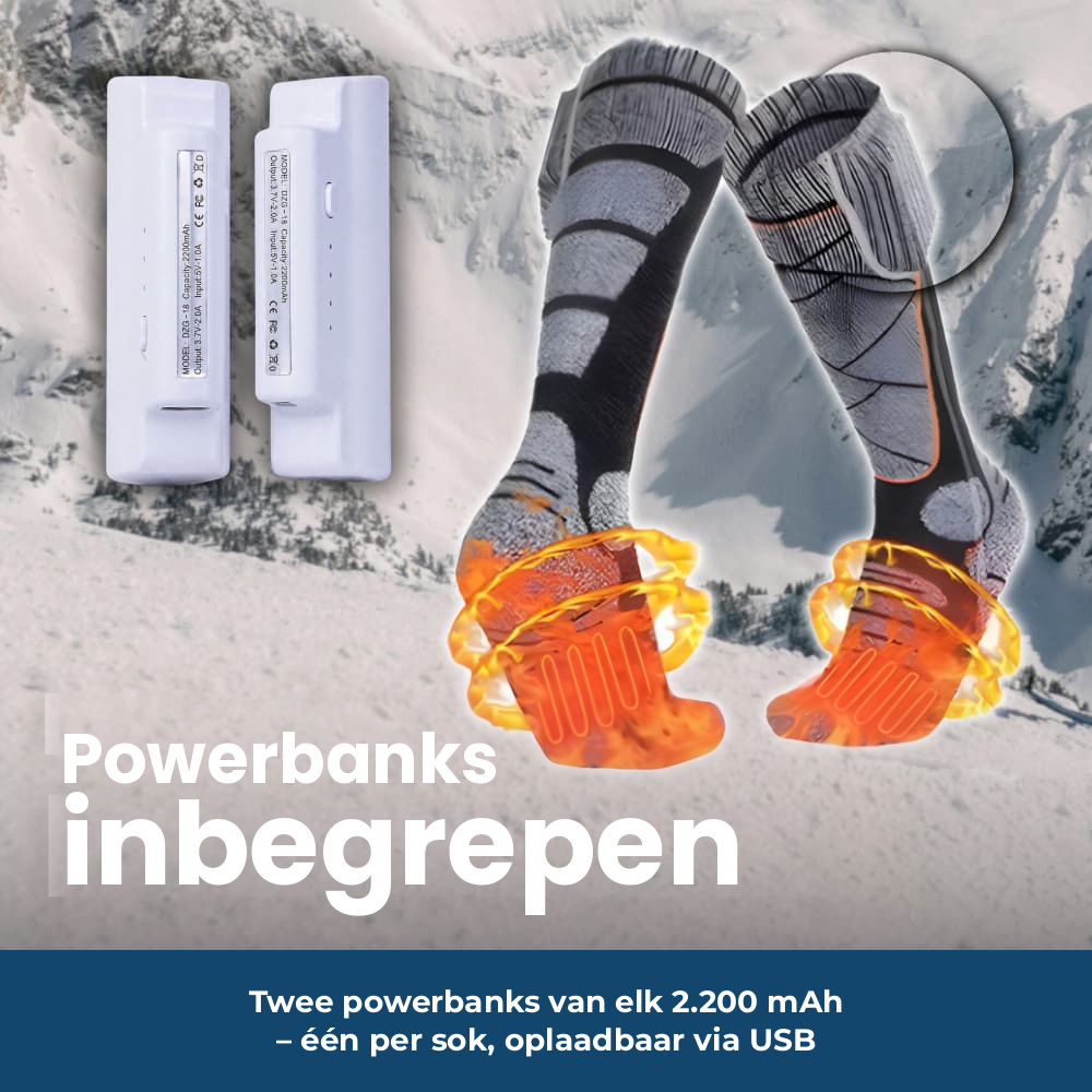 Verwarmde sokken met powerbanks – twee oplaadbare powerbanks inbegrepen